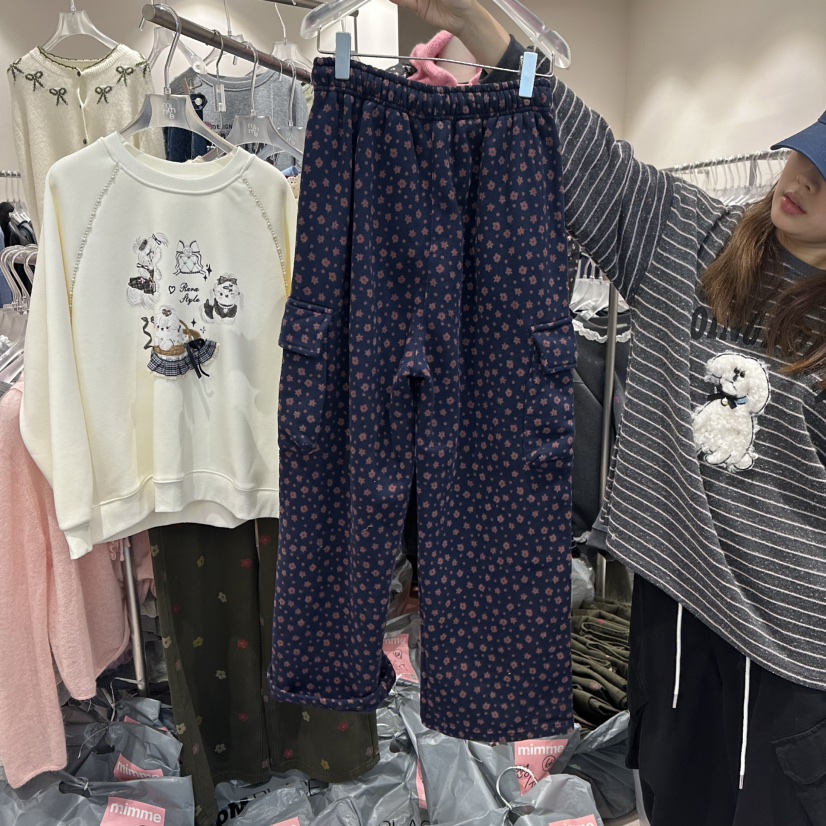 MIMME韓國代購㊣女士新品時尚休閑推薦熱賣25秋冬休閑褲加絨花朵MIMME休閑褲