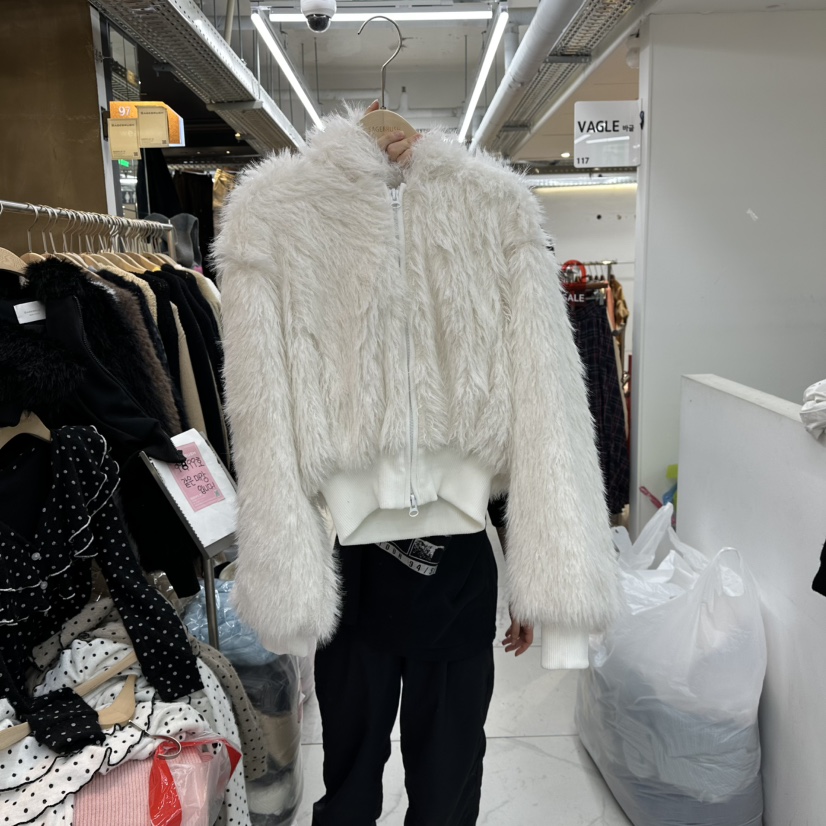 SAGE BRUSH東大門㊣代購女士新品熱賣時尚短款大衣拉鏈絲絨SAGE BRUSH短款大衣圖色1