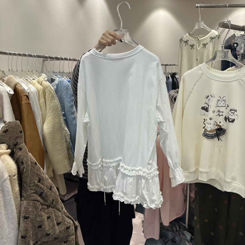 MIMME東大門㊣代購女裝新款職業推薦25秋冬熱賣長袖T恤荷葉邊MIMME長袖T恤