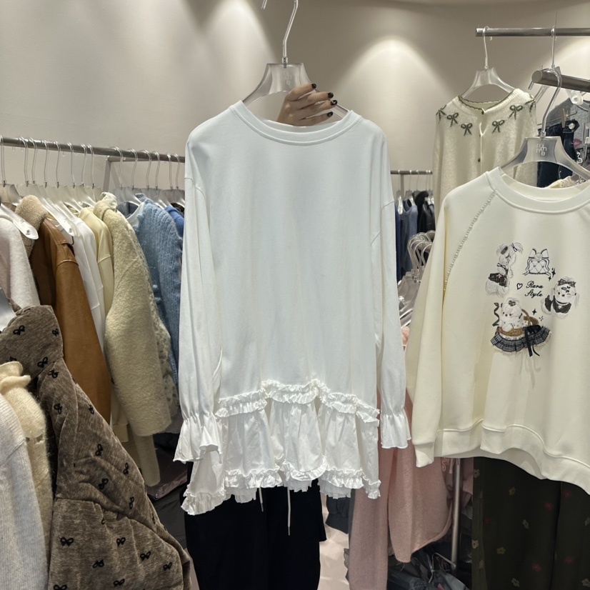 MIMME東大門㊣代購女裝新款職業推薦25秋冬熱賣長袖T恤荷葉邊MIMME長袖T恤圖色1