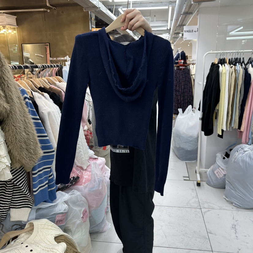 SAGE BRUSH東大門㊣實拍女裝新款25秋冬時尚針織衫連帽衫褶皺SAGE BRUSH針織衫