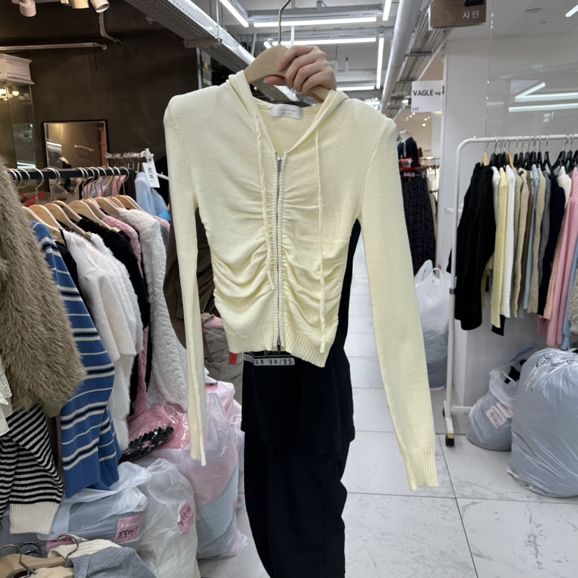 SAGE BRUSH東大門㊣實拍女裝新款25秋冬時尚針織衫連帽衫褶皺SAGE BRUSH針織衫圖色1