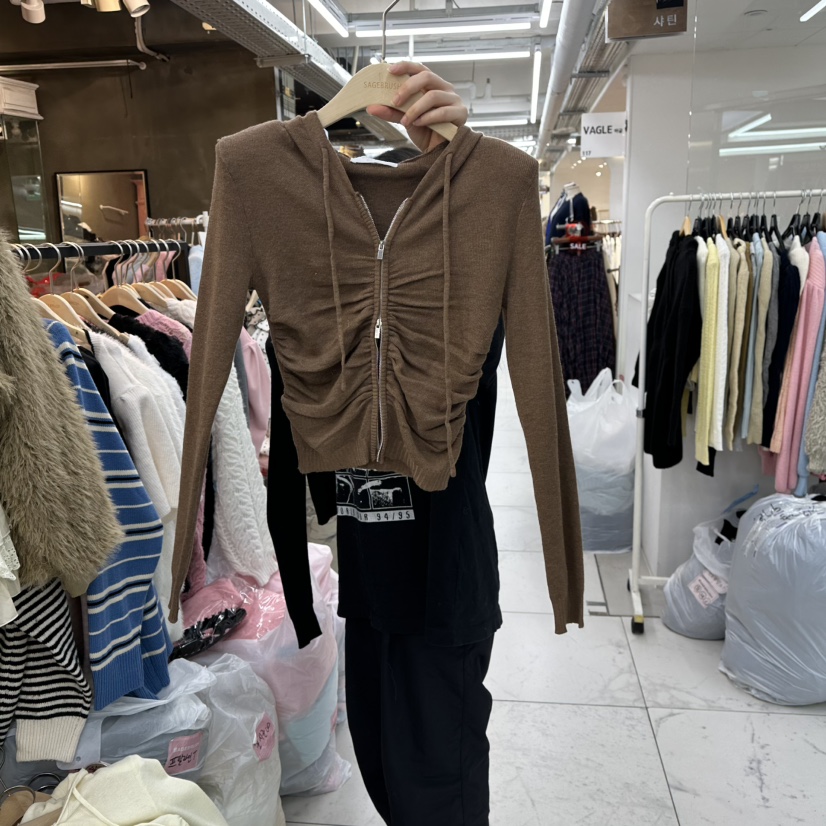 SAGE BRUSH東大門㊣實拍女裝新款25秋冬時尚針織衫連帽衫褶皺SAGE BRUSH針織衫圖色2