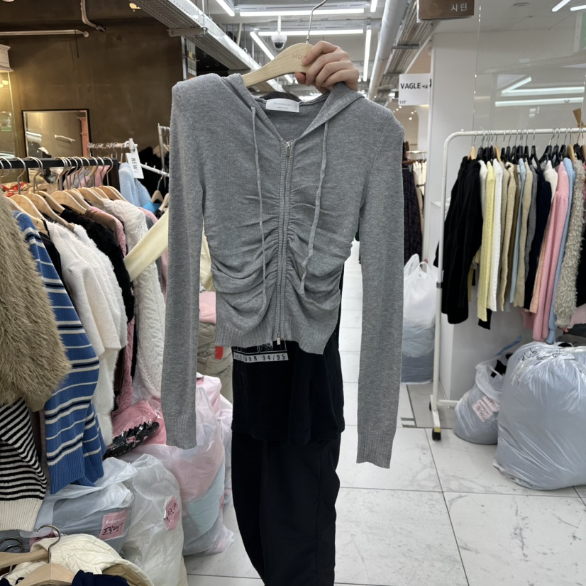 SAGE BRUSH東大門㊣實拍女裝新款25秋冬時尚針織衫連帽衫褶皺SAGE BRUSH針織衫圖色3