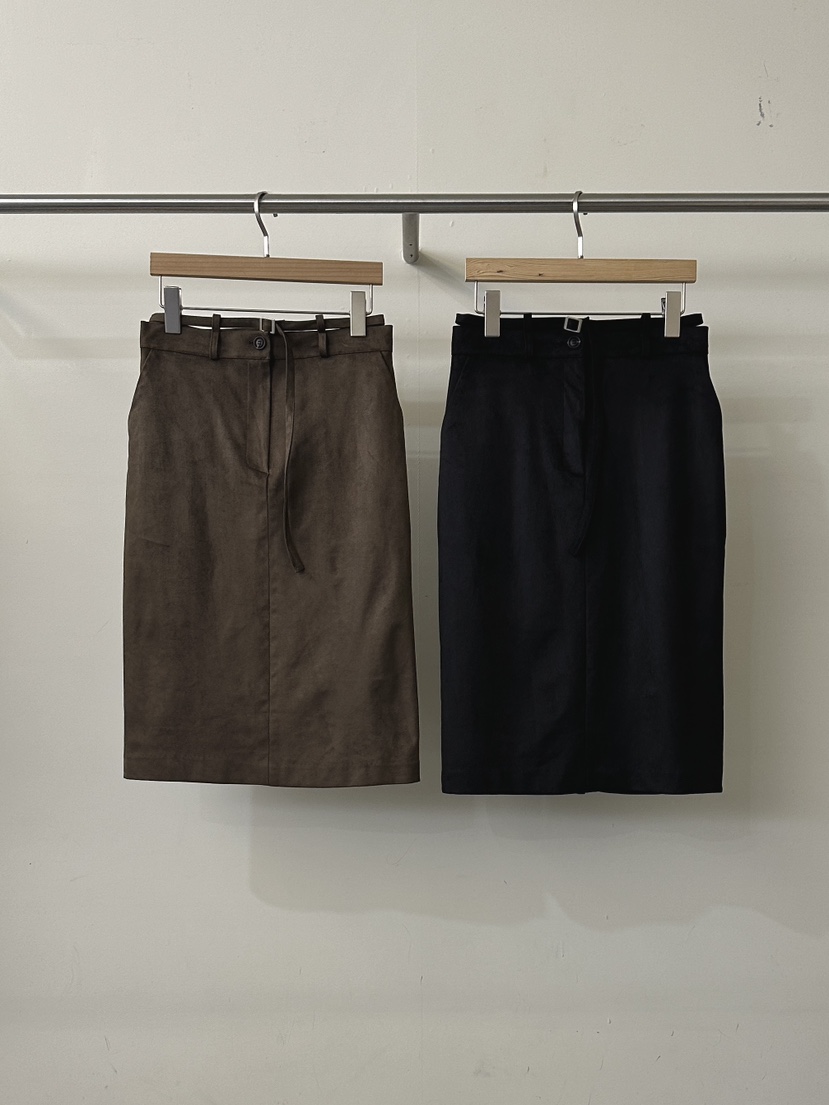 MONDAYMORING韓國代購㊣女裝新品人氣半身裙中短裙含腰帶麂皮MONDAYMORING半身裙/中短裙