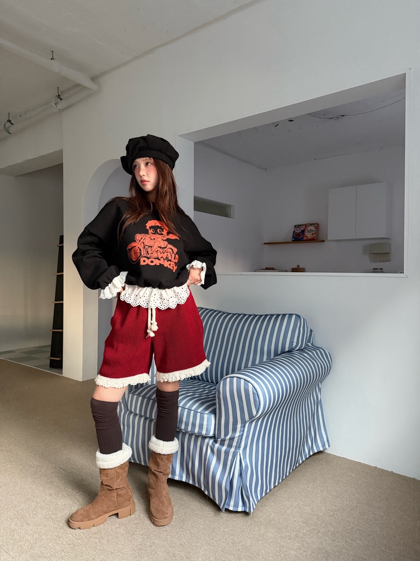 MAISONDEGLORY韓國直郵㊣女士新品休閑25秋冬推薦短褲針織褲MAISON DE GLORY短褲