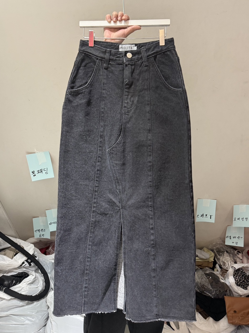 BELITA-L韓國代購㊣女士新款職業人氣休閑長裙加絨羊毛開衩BELITA-L長裙圖色1