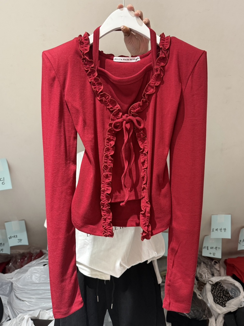 BELITA-L東大門㊣代購女裝新款職業休閑25秋冬長袖T恤荷葉邊BELITA-L長袖T恤圖色2