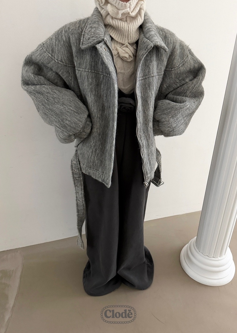 CLODE東大門㊣代購女裝新款職業推薦人氣短款大衣含腰帶羊毛CLODE短款大衣