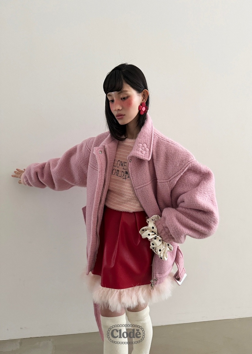 CLODE東大門㊣代購女裝新款職業推薦人氣短款大衣含腰帶羊毛CLODE短款大衣