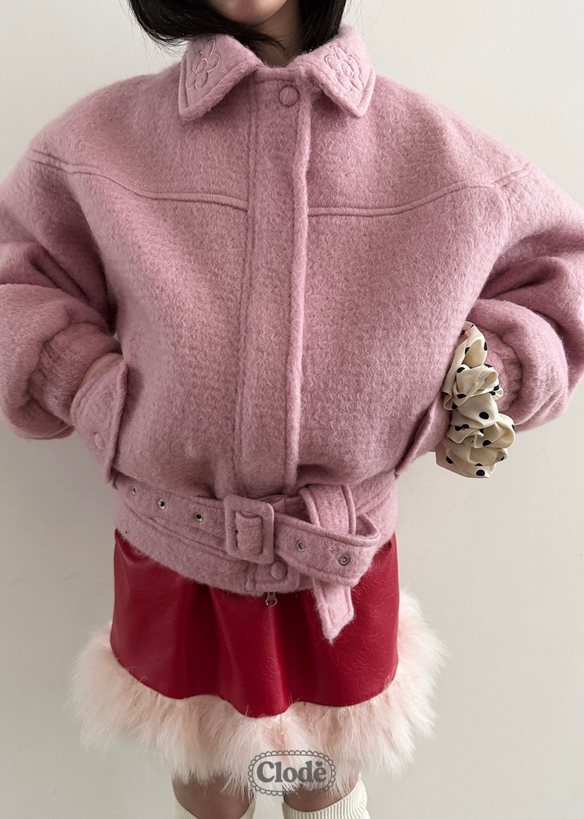 CLODE東大門㊣代購女裝新款職業推薦人氣短款大衣含腰帶羊毛CLODE短款大衣