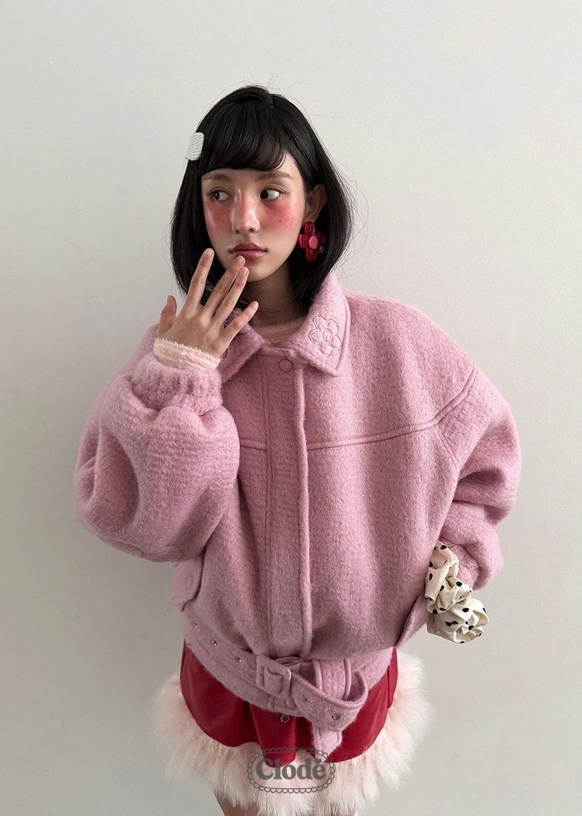 CLODE東大門㊣代購女裝新款職業推薦人氣短款大衣含腰帶羊毛CLODE短款大衣