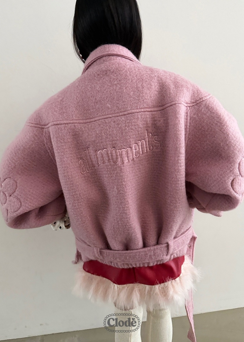 CLODE東大門㊣代購女裝新款職業推薦人氣短款大衣含腰帶羊毛CLODE短款大衣