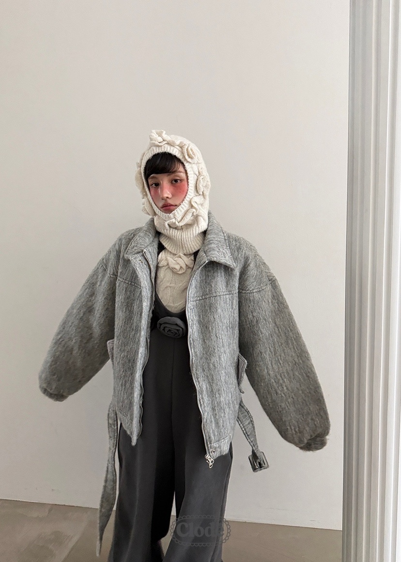 CLODE東大門㊣代購女裝新款職業推薦人氣短款大衣含腰帶羊毛CLODE短款大衣圖色2