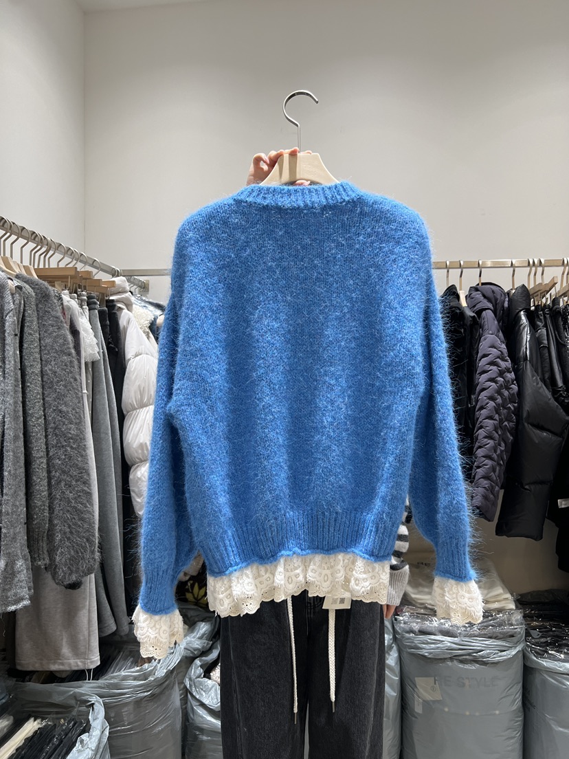 RE STYLE-Q東大門㊣代購女士新款25秋冬熱賣推薦針織衫蕾絲RE STYLE針織衫