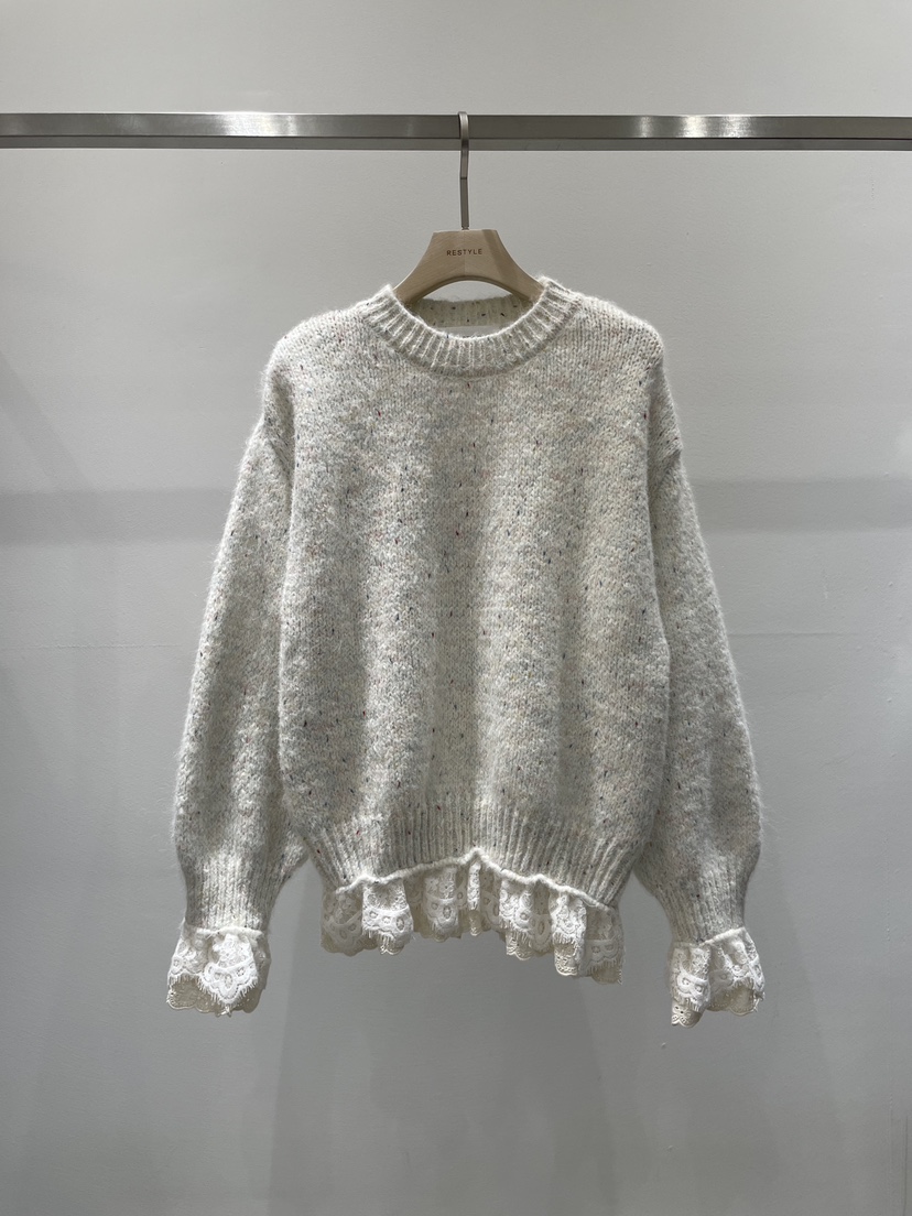 RE STYLE-Q東大門㊣代購女士新款25秋冬熱賣推薦針織衫蕾絲RE STYLE針織衫圖色1