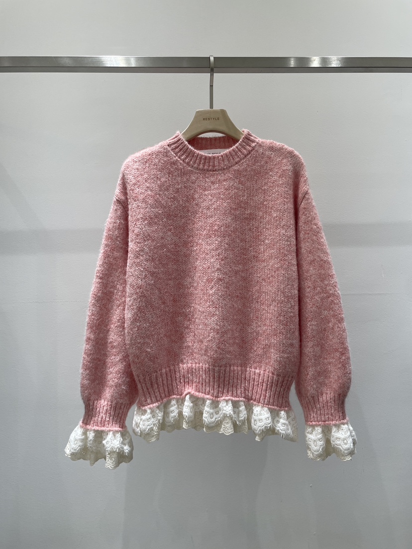 RE STYLE-Q東大門㊣代購女士新款25秋冬熱賣推薦針織衫蕾絲RE STYLE針織衫圖色2