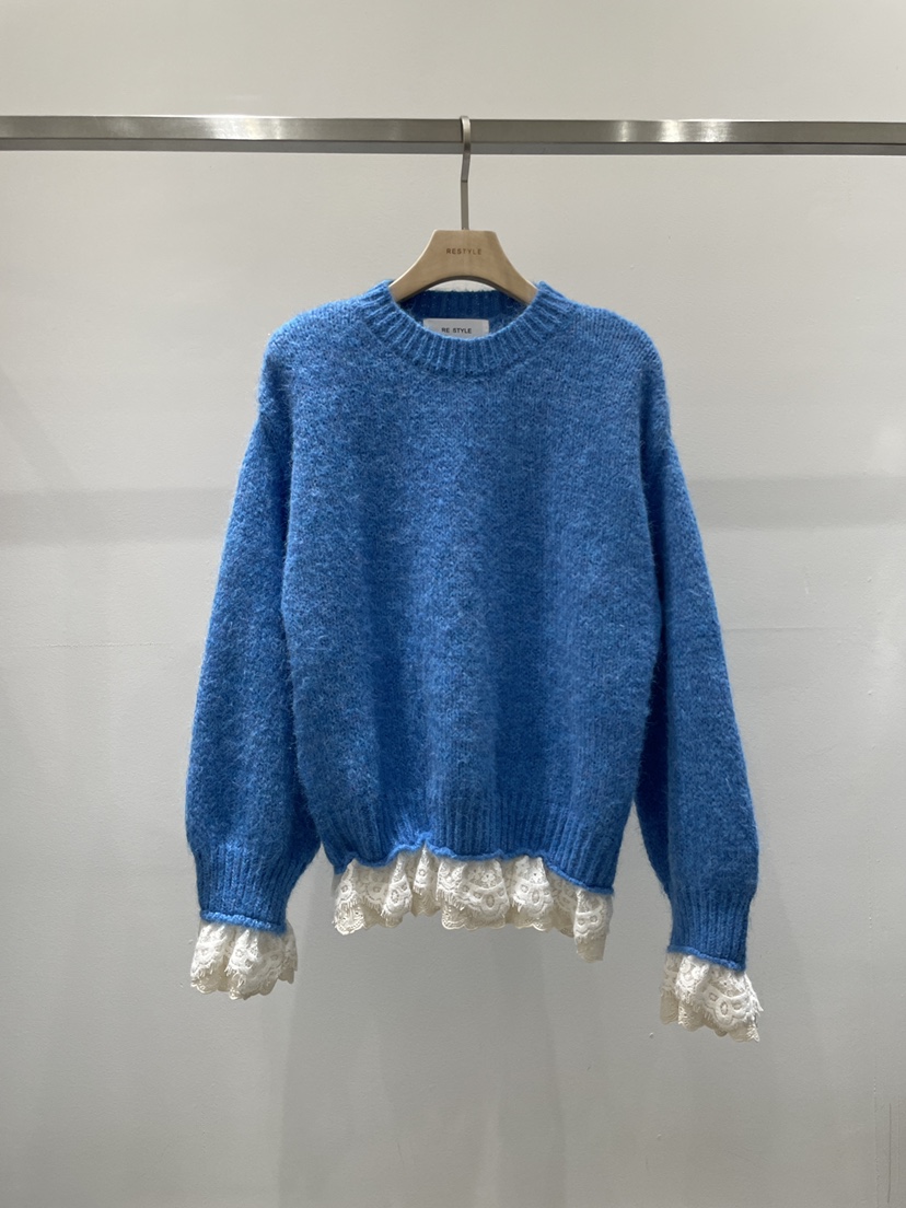 RE STYLE-Q東大門㊣代購女士新款25秋冬熱賣推薦針織衫蕾絲RE STYLE針織衫圖色3