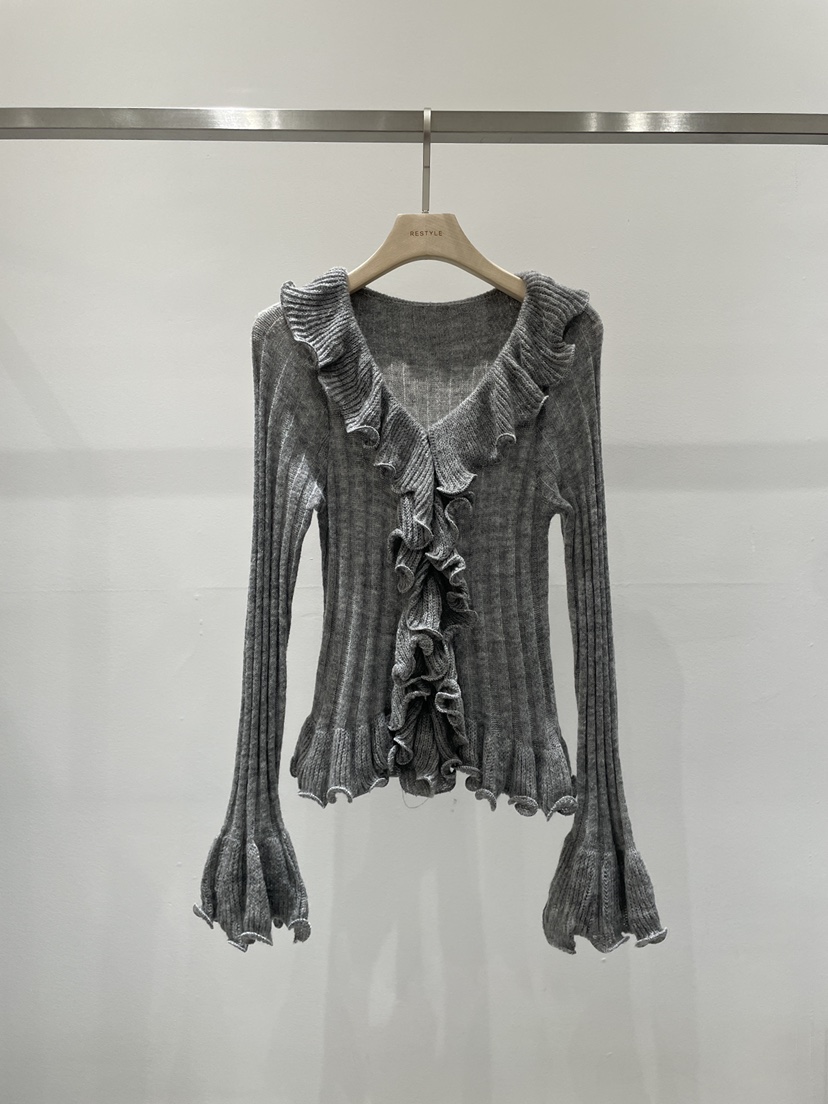 RE STYLE-Q東大門㊣實拍女士新品人氣25秋冬職業針織衫喇叭RE STYLE針織衫圖色2