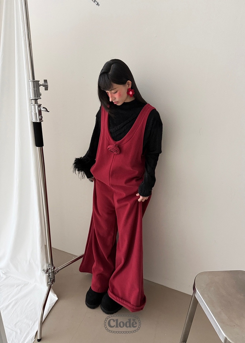 CLODE韓國代購㊣女裝新款休閑推薦25秋冬人氣熱賣背帶褲抓絨CLODE背帶褲