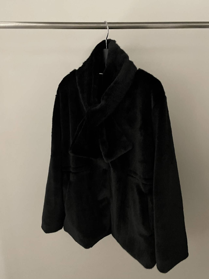 FLAT GARDEN/LA MUETTE/JAMIESTONE韓國代購㊣女士新品25秋冬短款大衣貂皮圍巾FLAT GARDEN/LA MUETTE/JAMIESTONE短款大衣