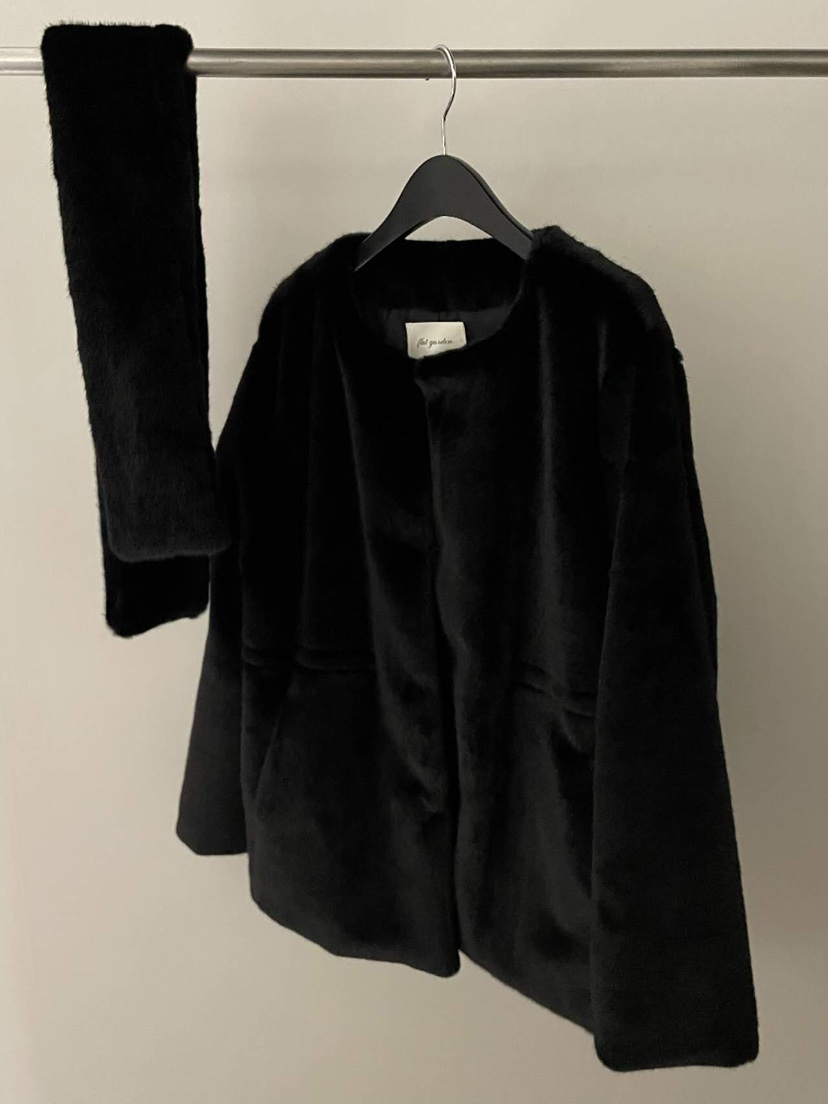 FLAT GARDEN/LA MUETTE/JAMIESTONE韓國代購㊣女士新品25秋冬短款大衣貂皮圍巾FLAT GARDEN/LA MUETTE/JAMIESTONE短款大衣