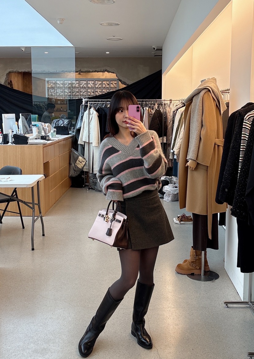 JUJU東大門㊣代購女裝新款職業熱賣推薦25秋冬休閑針織衫V領JUJU針織衫