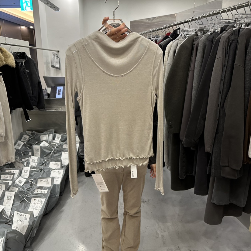 PAVEL韓國代購㊣女裝新品熱賣25秋冬長袖T恤假兩件羊毛柔軟絨PAVEL長袖T恤