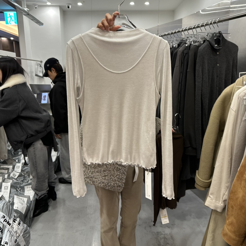 PAVEL韓國代購㊣女裝新品熱賣25秋冬長袖T恤假兩件羊毛柔軟絨PAVEL長袖T恤圖色1