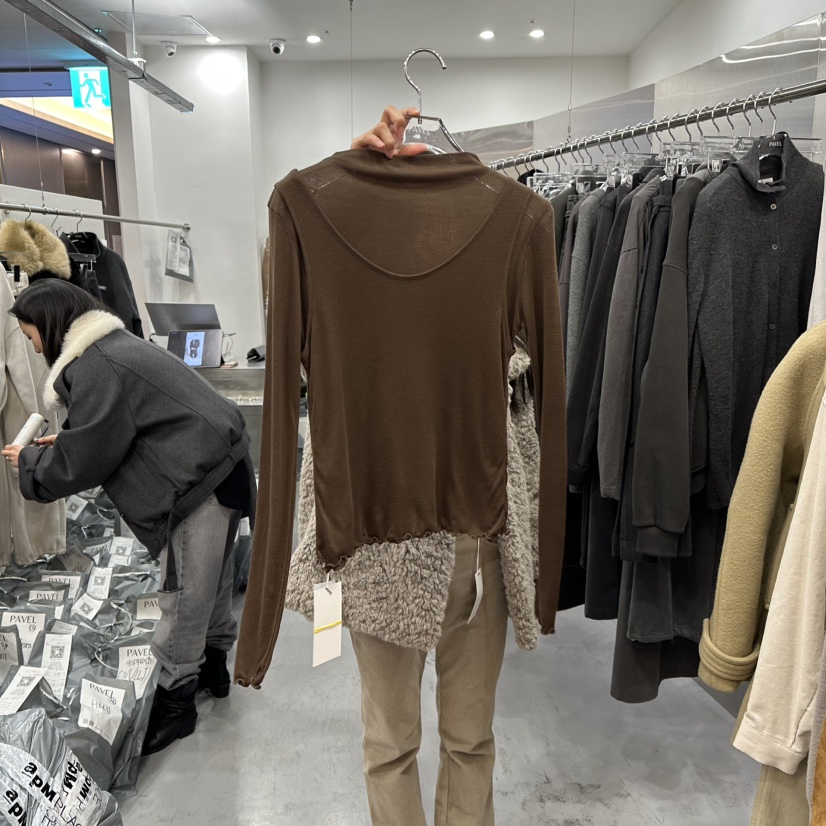 PAVEL韓國代購㊣女裝新品熱賣25秋冬長袖T恤假兩件羊毛柔軟絨PAVEL長袖T恤圖色2