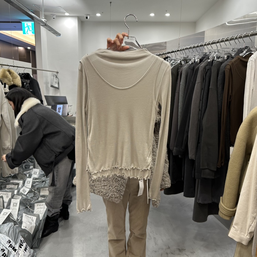 PAVEL韓國代購㊣女裝新品熱賣25秋冬長袖T恤假兩件羊毛柔軟絨PAVEL長袖T恤圖色3