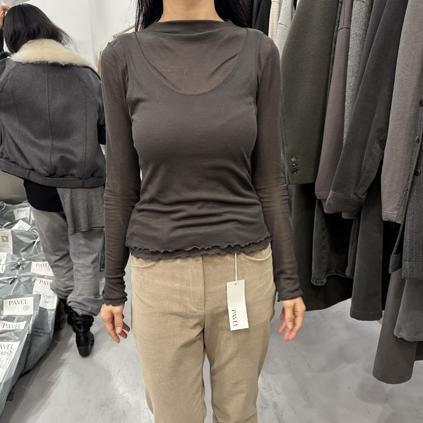 PAVEL韓國代購㊣女裝新品熱賣25秋冬長袖T恤假兩件羊毛柔軟絨PAVEL長袖T恤圖色4