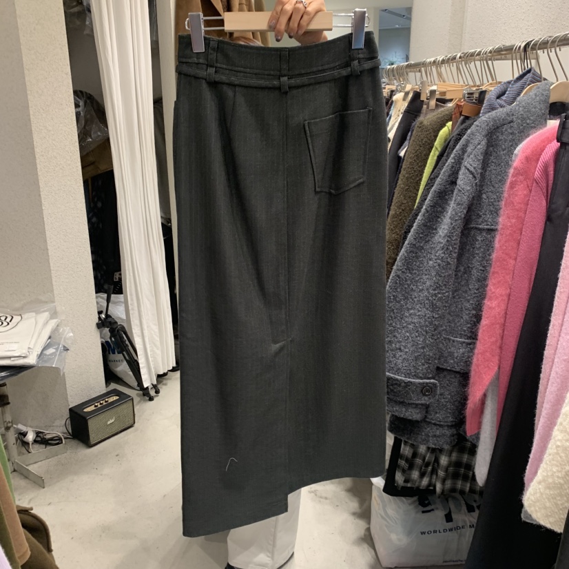 SSEMIENNE韓國代購㊣女士新品熱賣半身裙中短裙含腰繩腰帶條紋SSENIQUE半身裙/中短裙