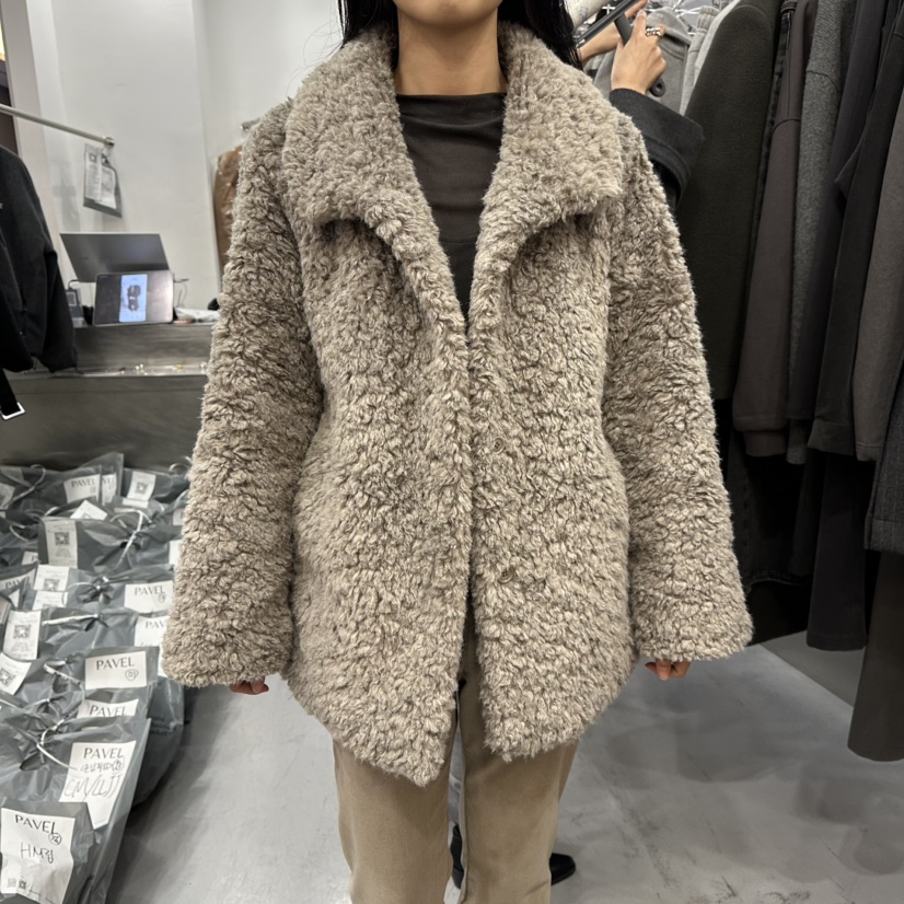 PAVEL東大門㊣代購女士新品人氣25秋冬休閑短款大衣毛皮紐扣PAVEL短款大衣圖色2