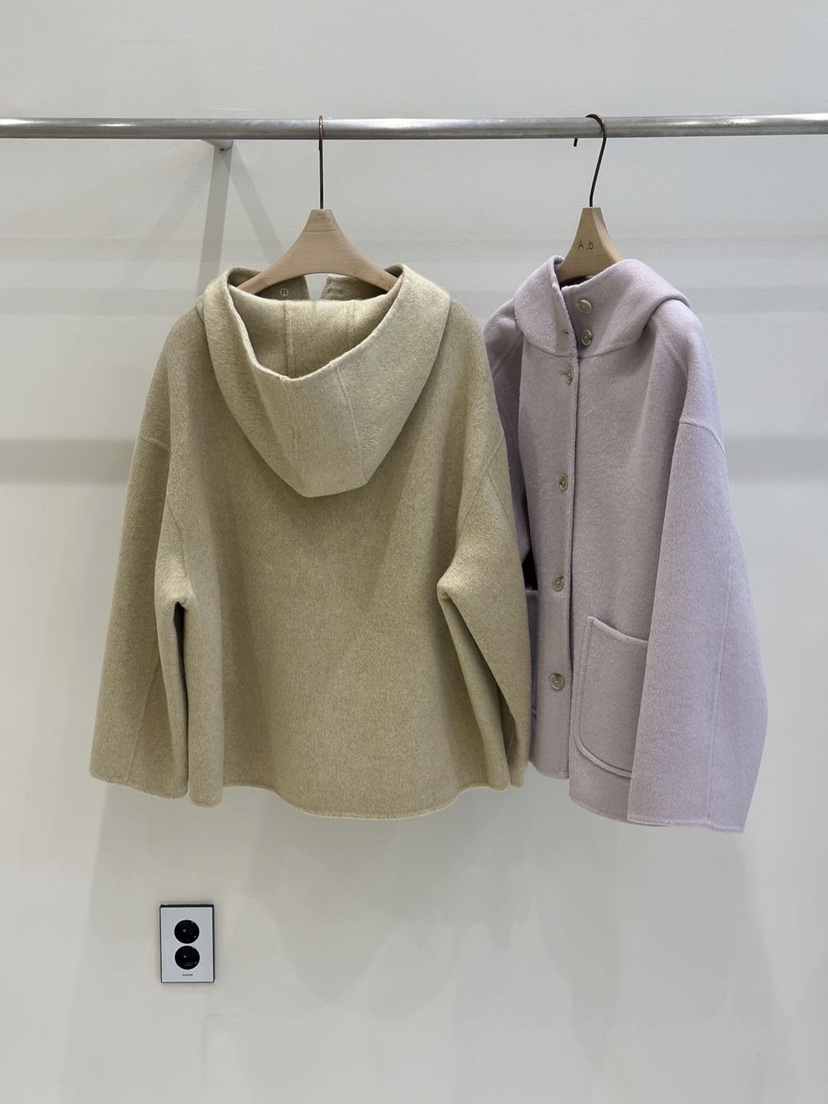 AUTUMN BEIGE-Q韓國代購㊣女士新款職業中長款大衣高領連帽A.b/AUTUMN BEIGE中長款大衣