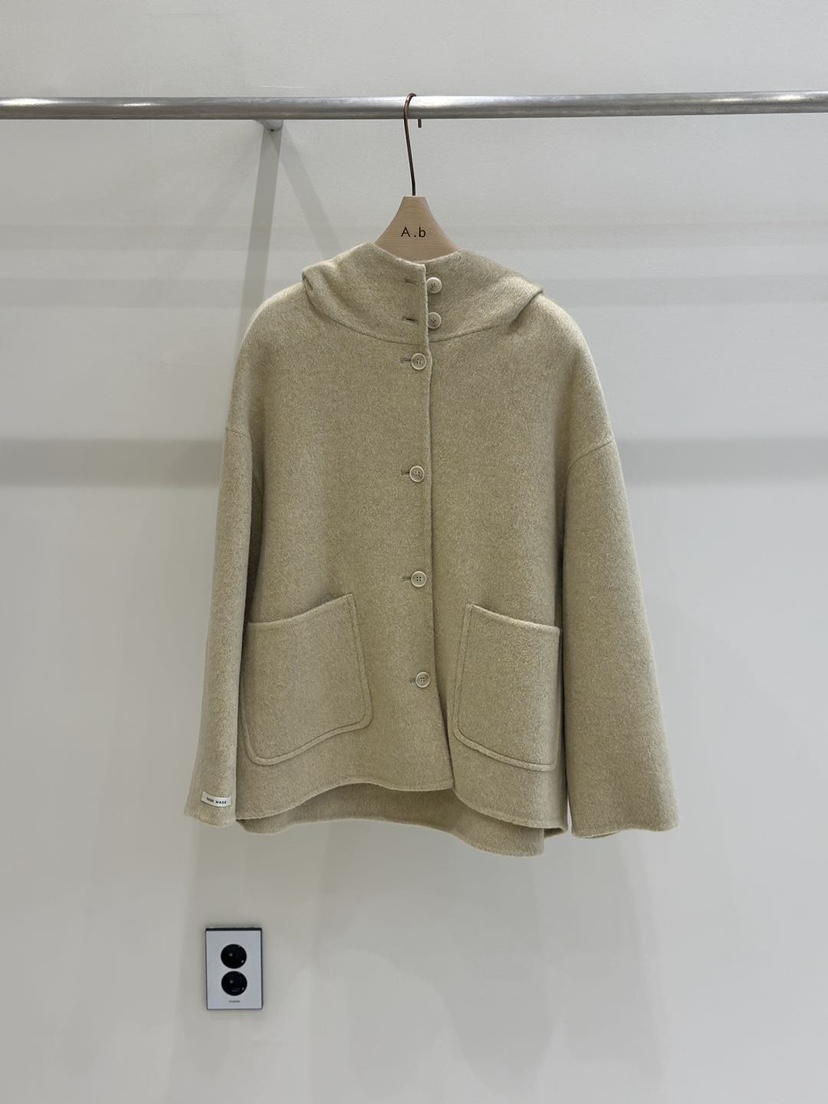 AUTUMN BEIGE-Q韓國代購㊣女士新款職業中長款大衣高領連帽A.b/AUTUMN BEIGE中長款大衣圖色1