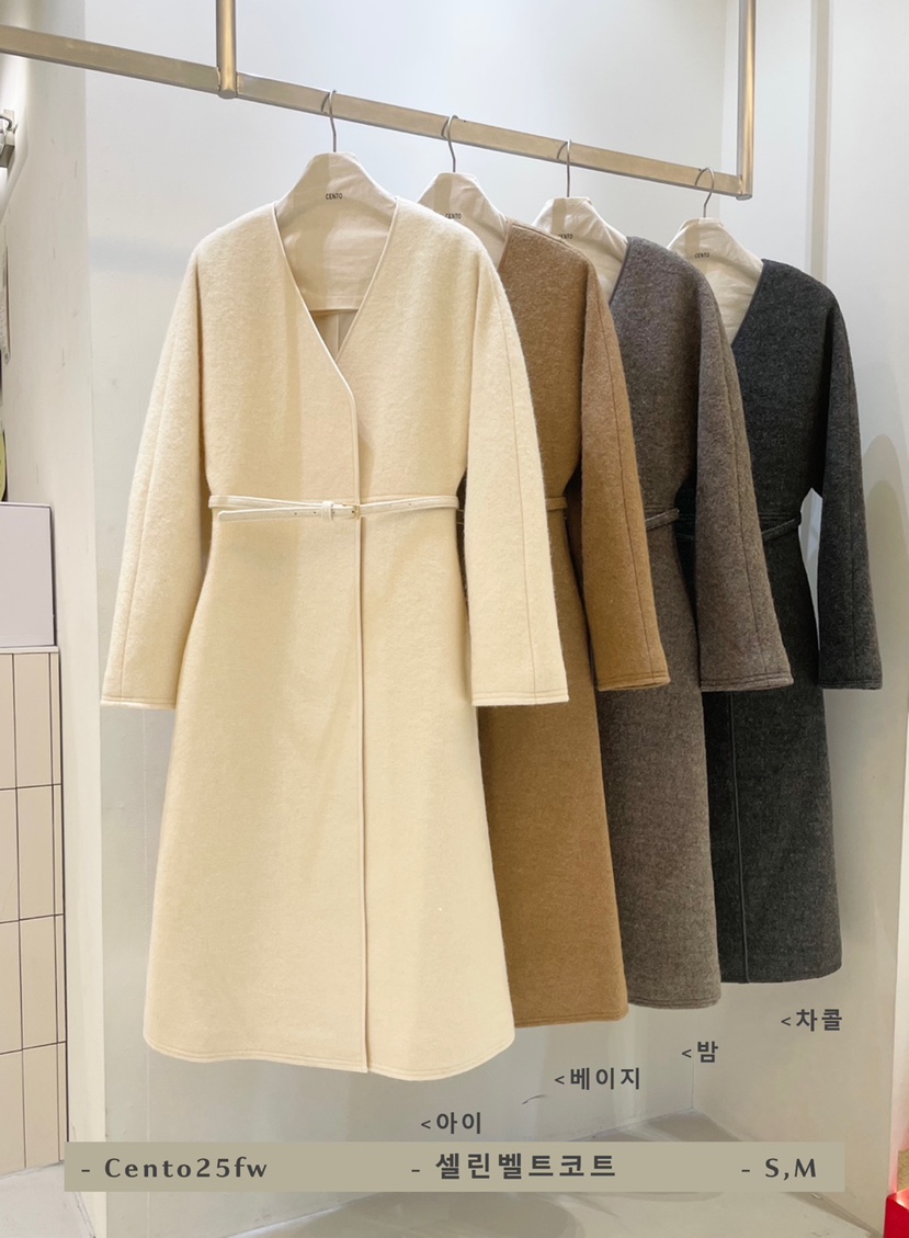 CENTO東大門㊣實拍女裝新品熱賣推薦時尚休閑中長款大衣含腰帶CENTO中長款大衣