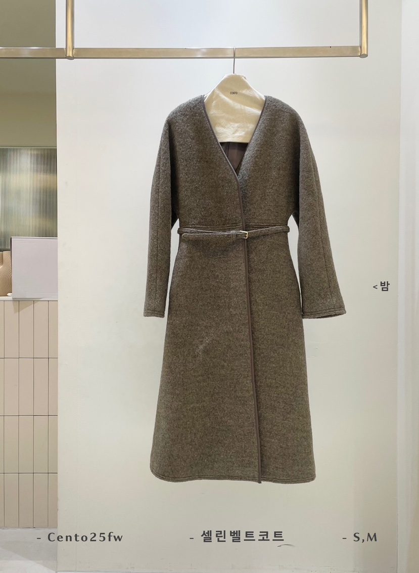 CENTO東大門㊣實拍女裝新品熱賣推薦時尚休閑中長款大衣含腰帶CENTO中長款大衣圖色3