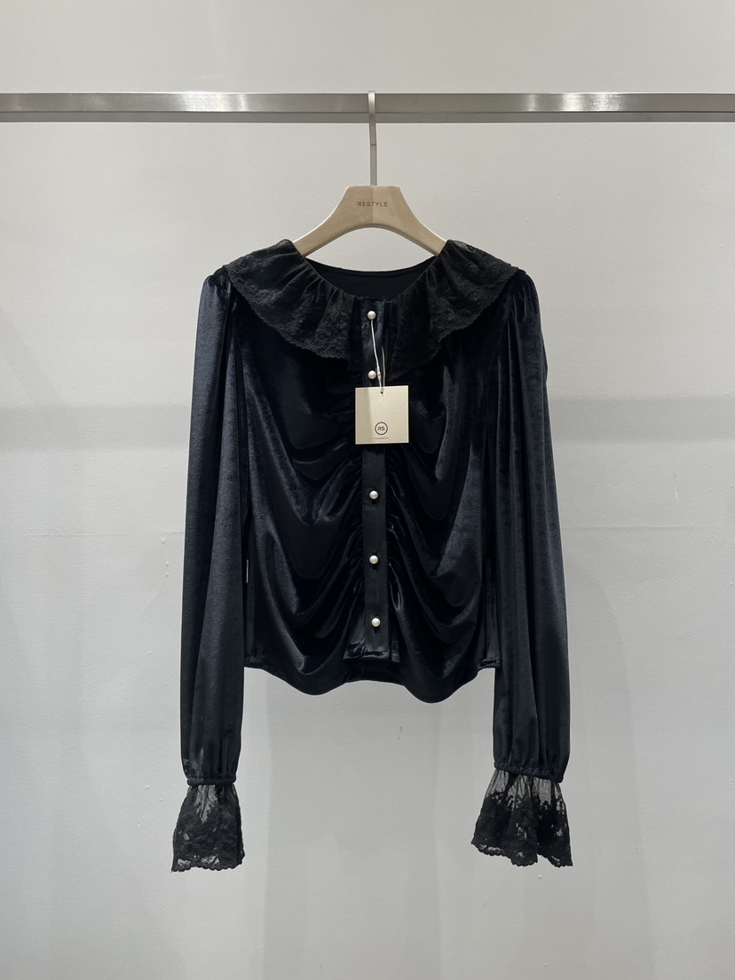 RE STYLE-Q韓國代購㊣女裝新品時尚熱賣人氣襯衫蕾絲衫貂皮RE STYLE襯衫/蕾絲衫圖色2
