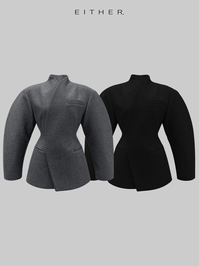 EITHER東大門㊣實拍女士新品推薦時尚人氣休閑短款大衣羊毛EITHER短款大衣