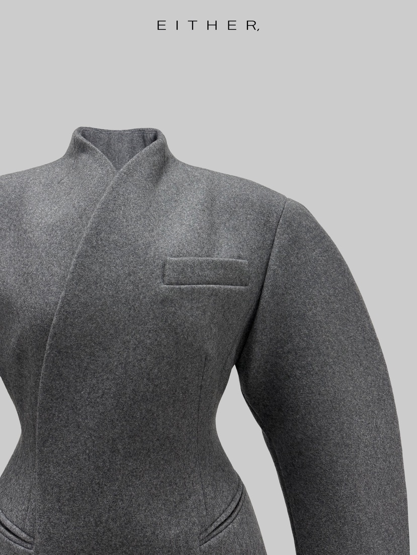 EITHER東大門㊣實拍女士新品推薦時尚人氣休閑短款大衣羊毛EITHER短款大衣