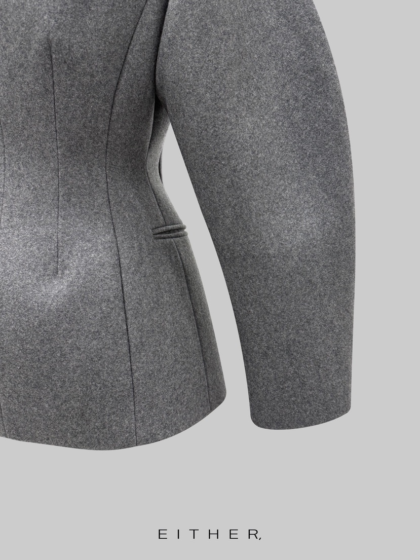 EITHER東大門㊣實拍女士新品推薦時尚人氣休閑短款大衣羊毛EITHER短款大衣