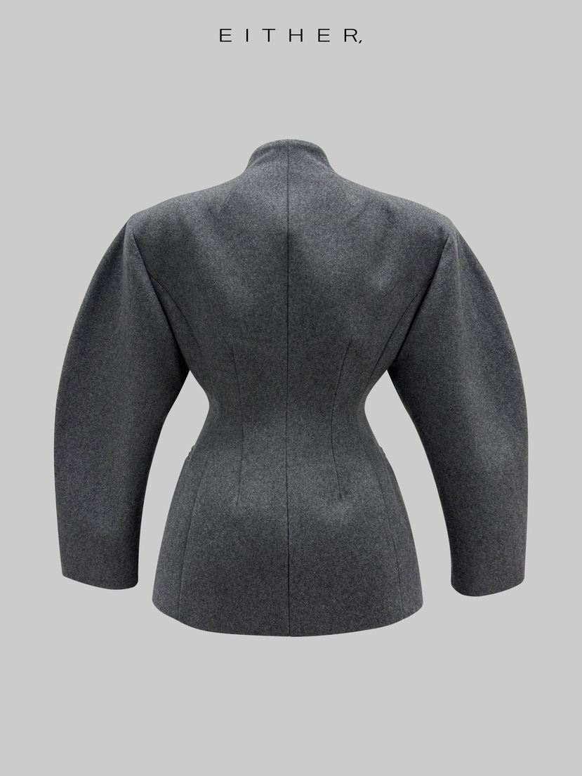 EITHER東大門㊣實拍女士新品推薦時尚人氣休閑短款大衣羊毛EITHER短款大衣