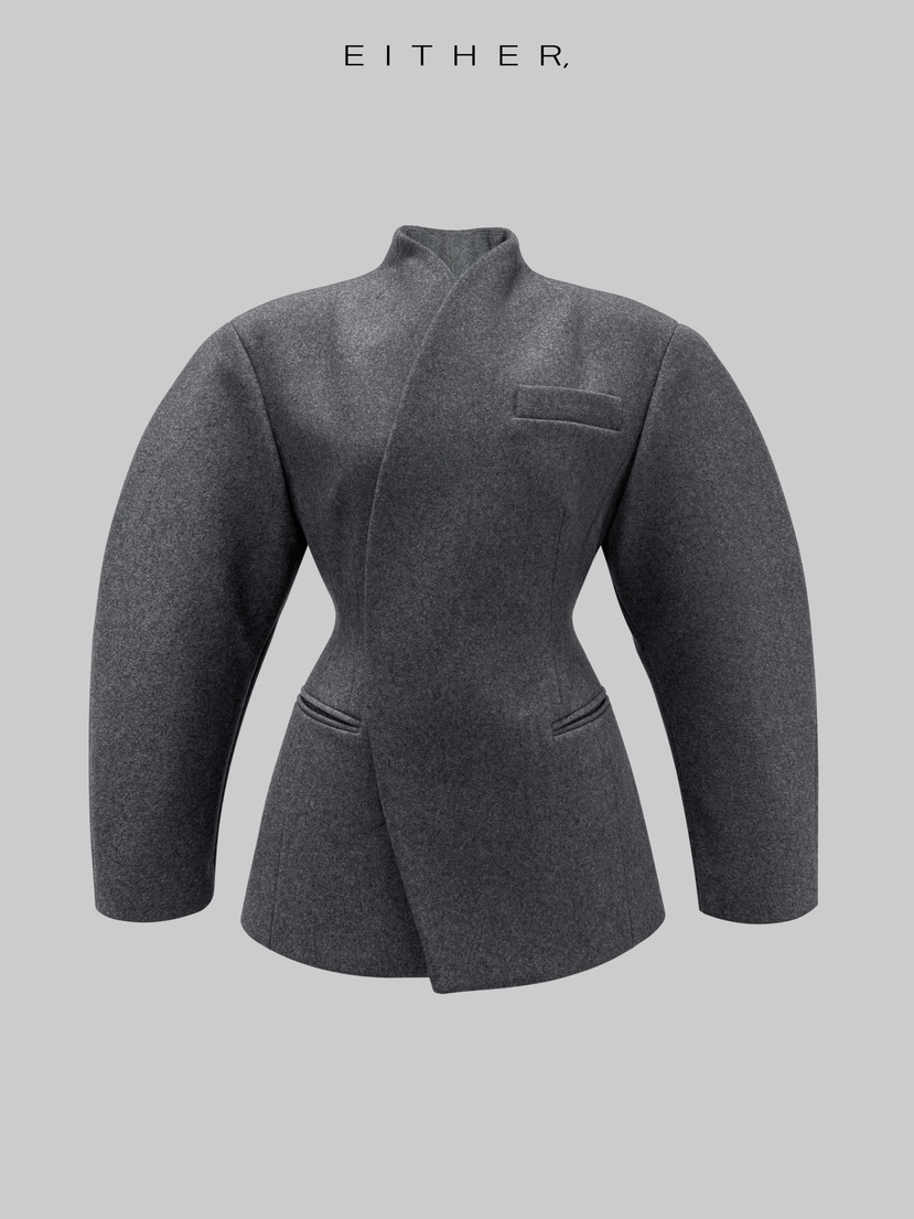 EITHER東大門㊣實拍女士新品推薦時尚人氣休閑短款大衣羊毛EITHER短款大衣圖色1墨