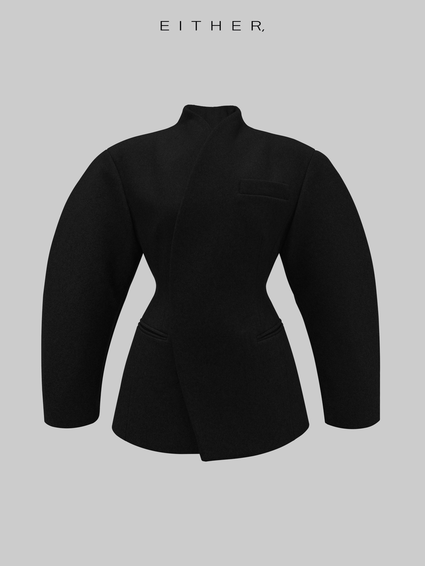 EITHER東大門㊣實拍女士新品推薦時尚人氣休閑短款大衣羊毛EITHER短款大衣圖色2黑