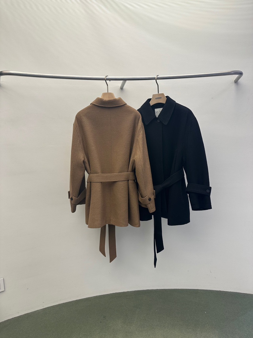 WIDA-P韓國代購㊣女士新款推薦時尚熱賣休閑短款大衣含腰帶WIDA/RENEJ短款大衣