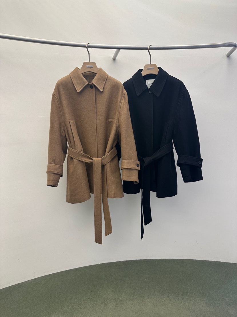 WIDA-P韓國代購㊣女士新款推薦時尚熱賣休閑短款大衣含腰帶WIDA/RENEJ短款大衣