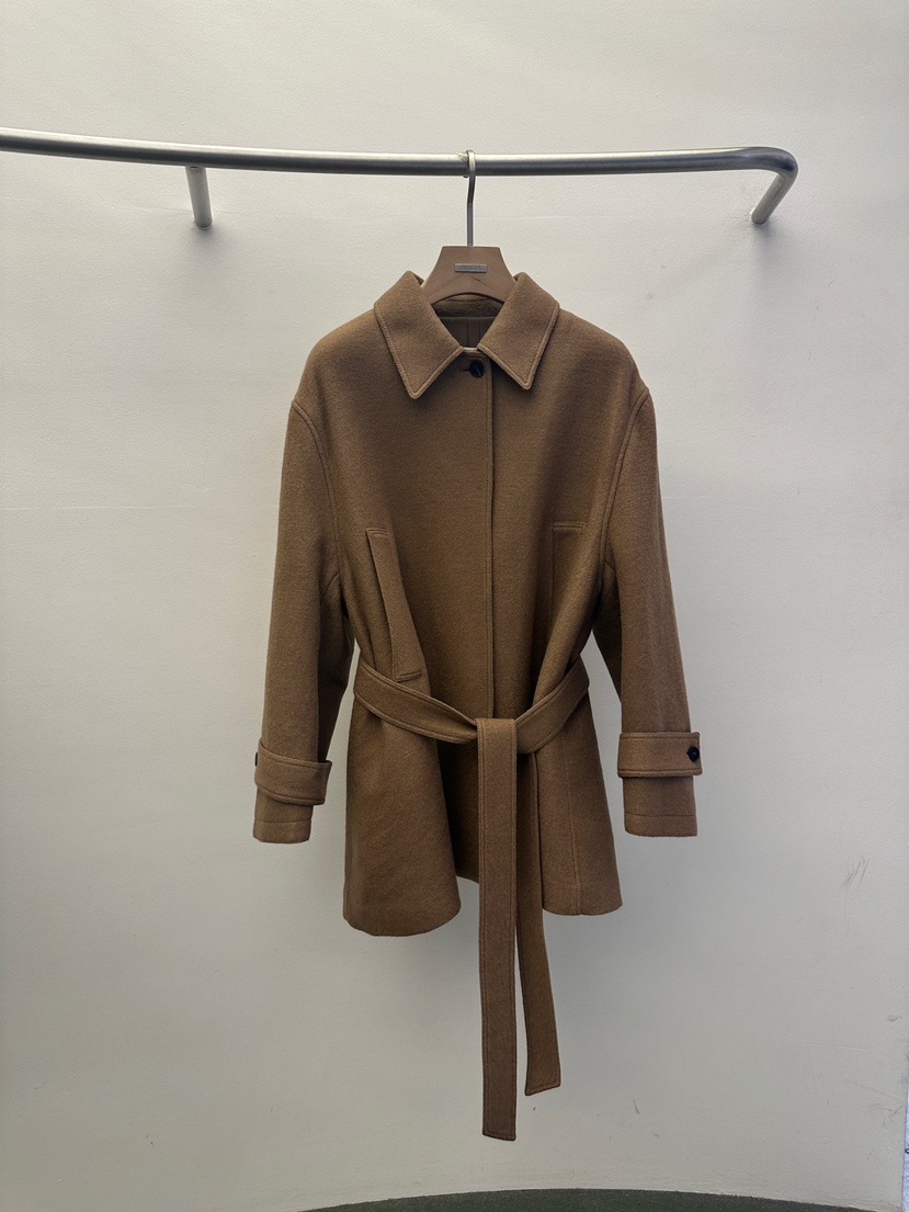 WIDA-P韓國代購㊣女士新款推薦時尚熱賣休閑短款大衣含腰帶WIDA/RENEJ短款大衣圖色1