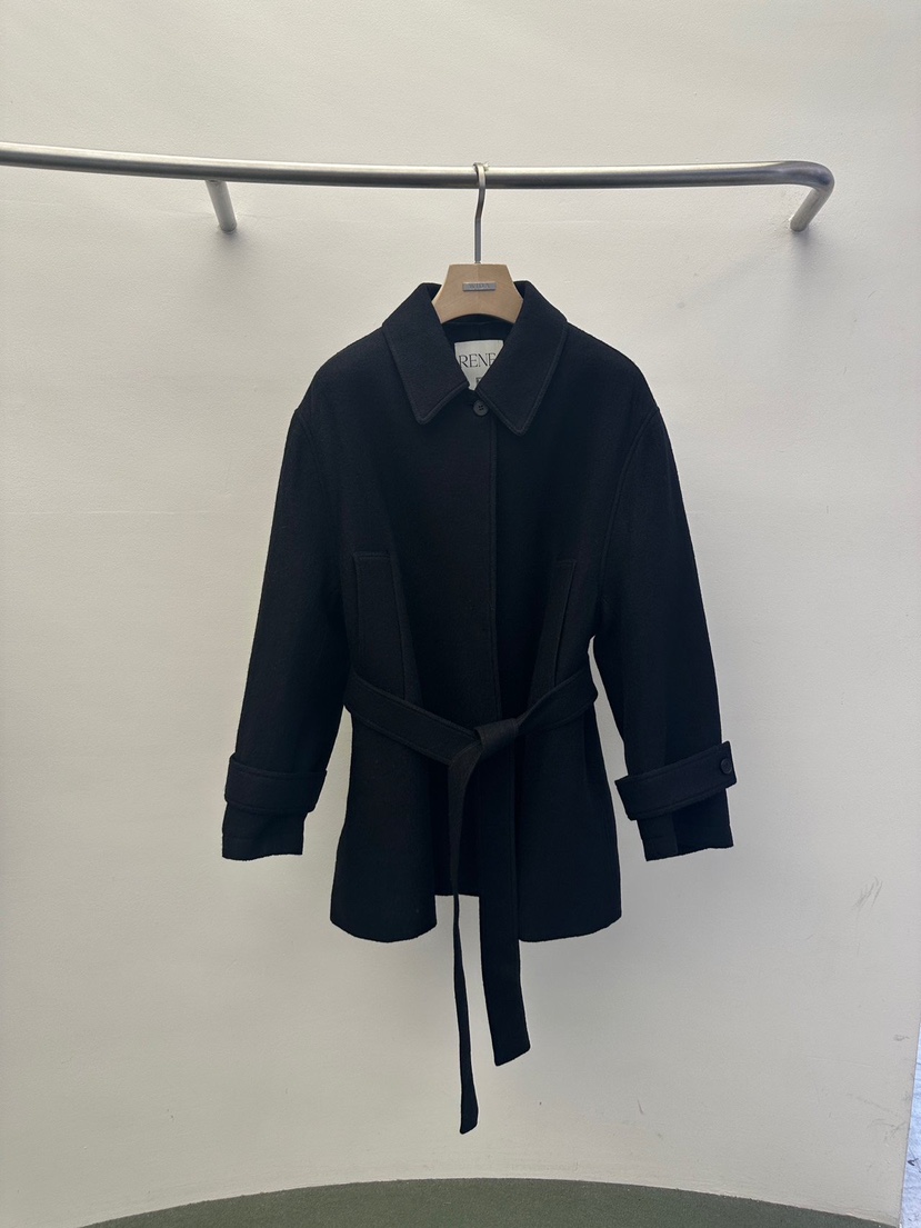 WIDA-P韓國代購㊣女士新款推薦時尚熱賣休閑短款大衣含腰帶WIDA/RENEJ短款大衣圖色2