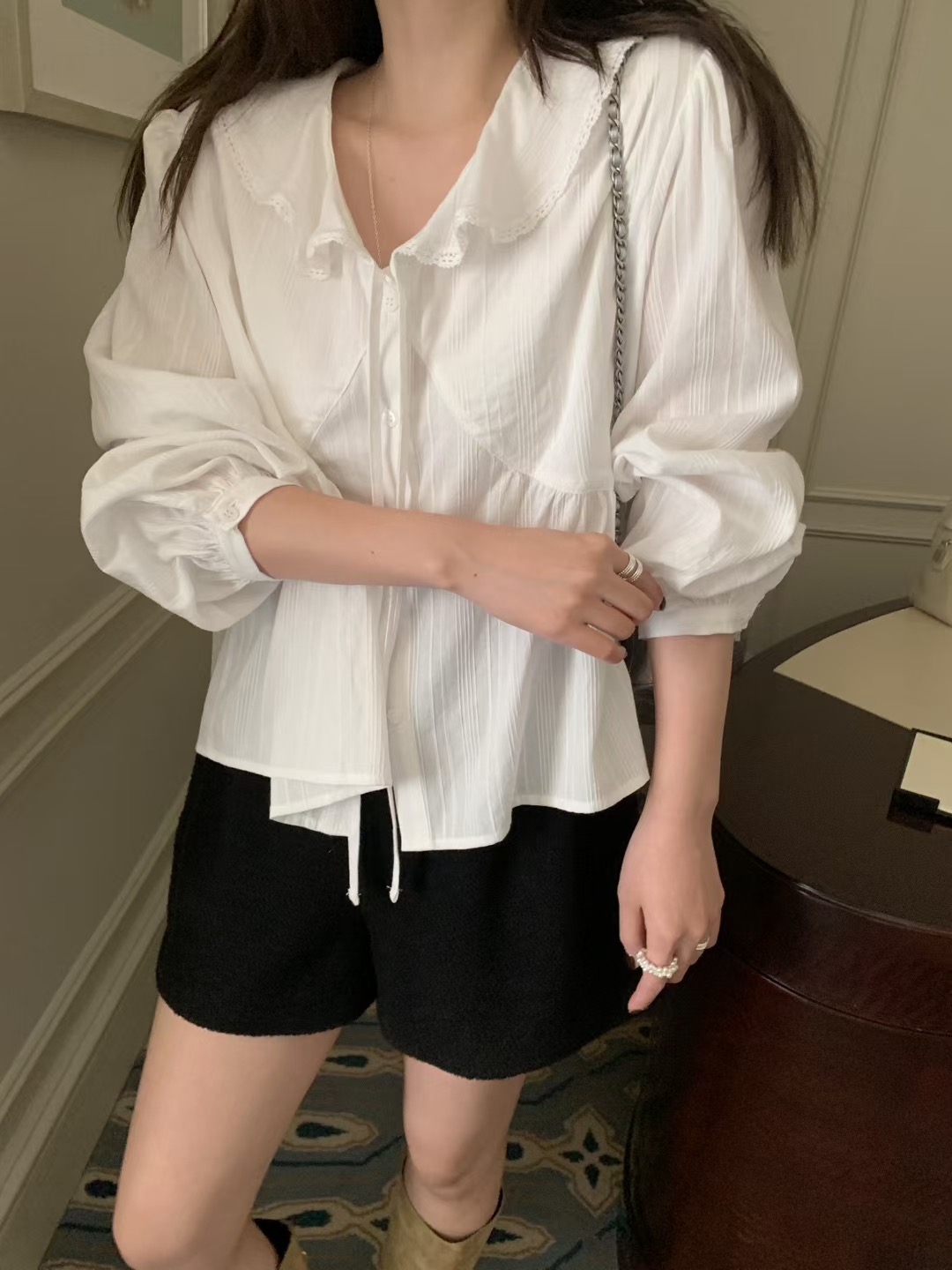 MELLOUNGE-멜라운지-T東大門㊣實拍女士新品推薦襯衫蕾絲衫MELLOUNGE-T襯衫/蕾絲衫